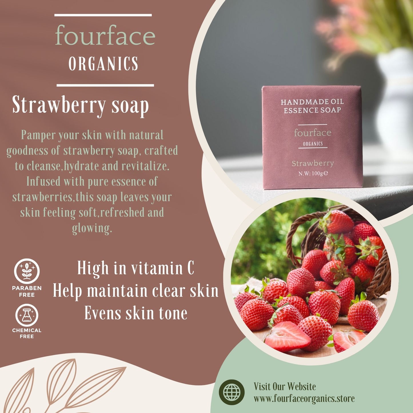 Fourface organics handmade STRAWBERRY SOAP BAR