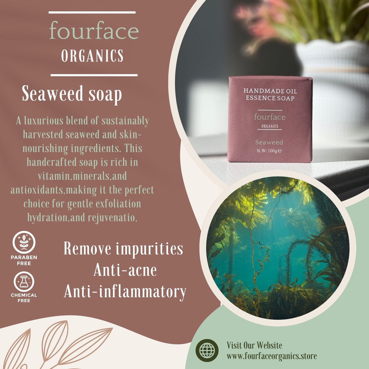 Fourface organics handmade SEAWEED SOAP BAR